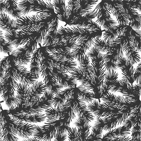 Pine twigs with needles. Christmas seamless pattern. Spruce tree branch. Vector graphic illustration of traditional winter background. Holiday template for New Year card, wrappingのイラスト素材