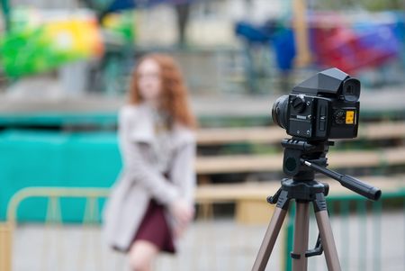 Portrait Shooting on the film medium format cameraの写真素材