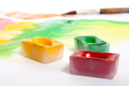 abstract painting brush and paintsの写真素材