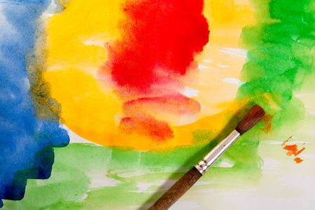 abstract colorful painting and brushの写真素材