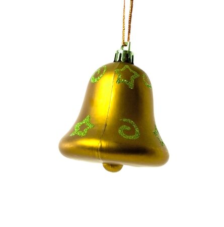 goldy christmas bell isolated on white backgroundの写真素材