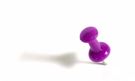 violet push pin isolated on white backgroundの写真素材