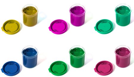 containers with paint isolated on white backgroundの写真素材