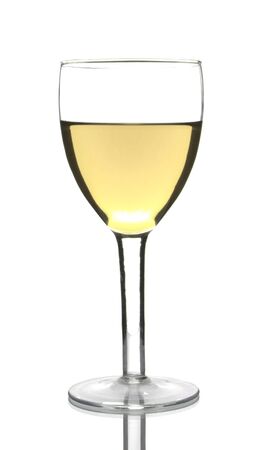 glass with white wine isolated on whiteの写真素材
