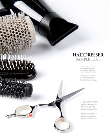 scissors and combs on whiteの写真素材