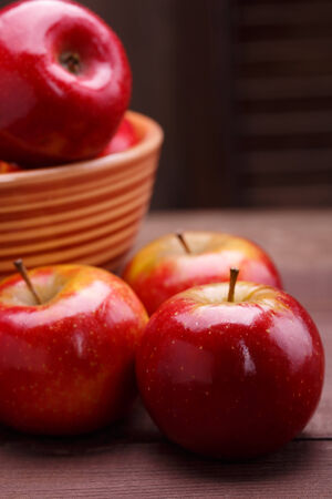 red apples on wooden の写真素材