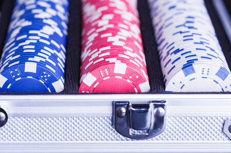 stacks of colorful poker chipsの写真素材