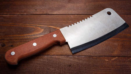 butcher knife on the tableの写真素材