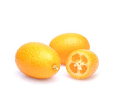 ripe kumquat on a white backgroundの写真素材