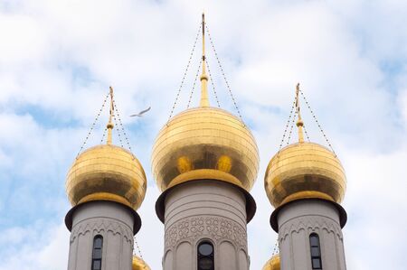 Orthodox church with blue sky. Feodorovskiy cathedral. Saint-Petersburg, Russia.の写真素材