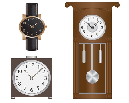 Various clock-watches, wall clocks and alarm clock   のイラスト素材