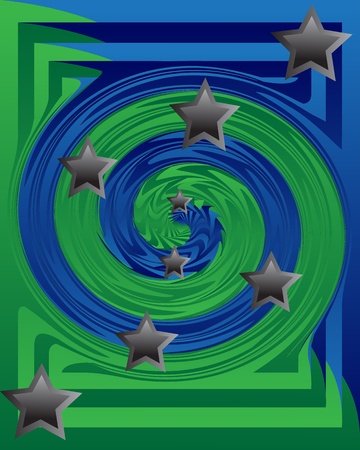   Whirlpool of blue and green with gray stars のイラスト素材