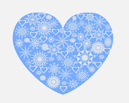 blue heart full of snowflakes of different shapes.  のイラスト素材