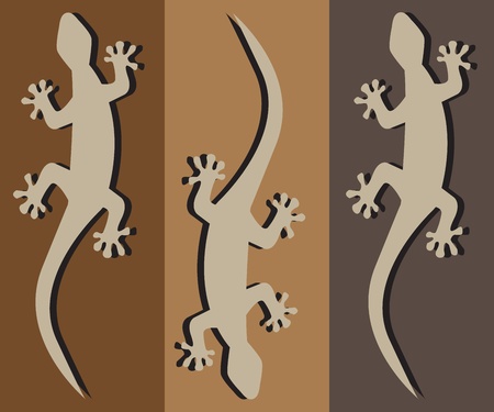three geckos crawling silhouette with a black shadowのイラスト素材