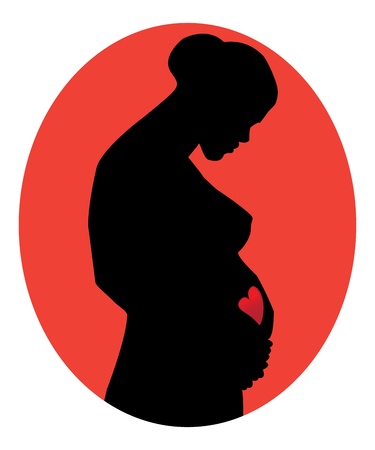 silhouette of a pregnant woman on a red background  のイラスト素材