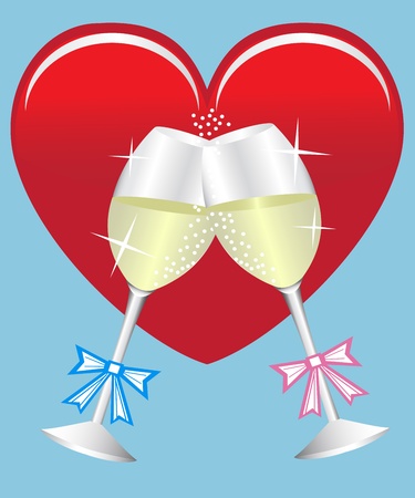 two glasses of champagne against the backdrop of the heartのイラスト素材