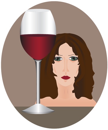tired woman with a glass of red wine  のイラスト素材