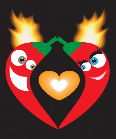 love peppers with the flame on a black background  のイラスト素材