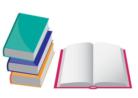 four books of different colors. The three closed and one opened.  のイラスト素材