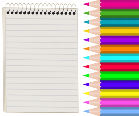 blank notebook and a set of colored pencilsのイラスト素材