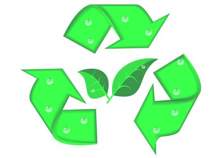   arrow recycling and green leaves with drops of dew.  のイラスト素材