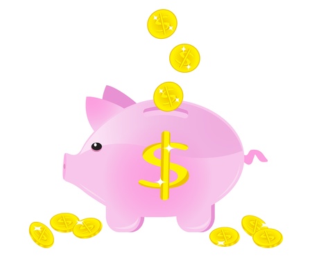moneybox in the form of a pig with coinsのイラスト素材