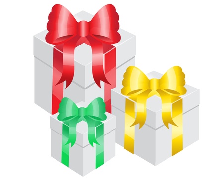   three gift boxes with bright ribbons of different colors  のイラスト素材