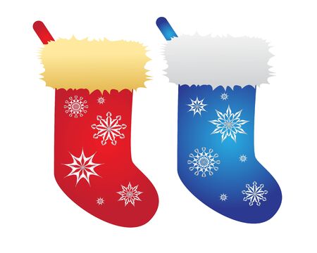 christmas socks,blue and red decorated with snowflakes.  のイラスト素材