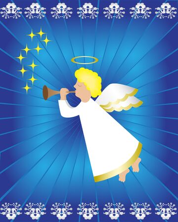 Angel with a pipe on a blue backgroundのイラスト素材