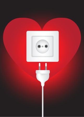 plug and socket on a background of red hearts  のイラスト素材