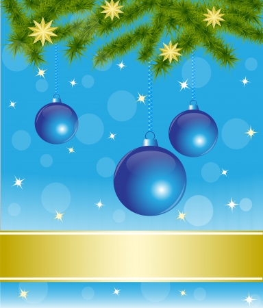 Blue Christmas decorations hanging on spruce branches  のイラスト素材