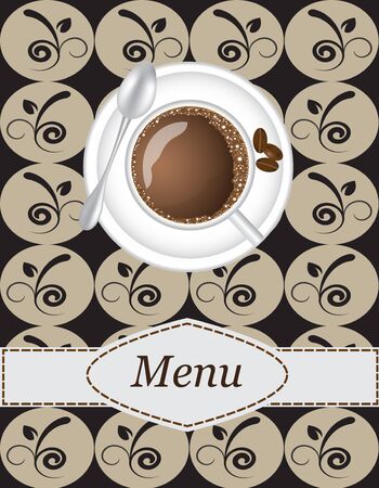 coffee menu with a picture of a cup of coffee on the tablecloth backgroundのイラスト素材