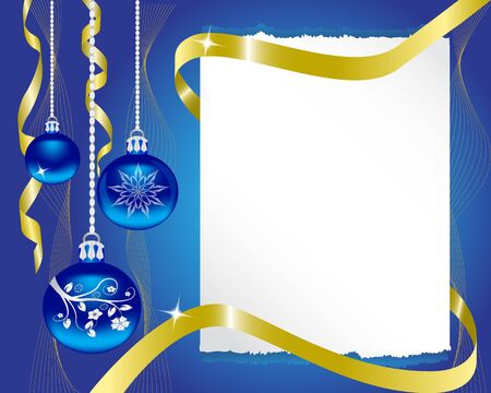 paper blue Christmas ornaments and gold ribbon shiny  のイラスト素材