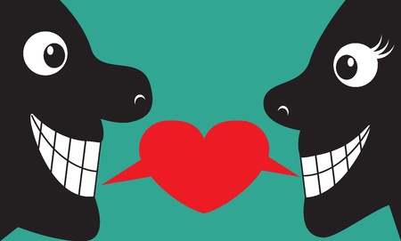 two faces shown in profile speaking words of love to each otherのイラスト素材