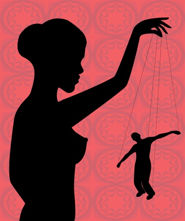 silhouette of a naked woman holding a man-puppetのイラスト素材
