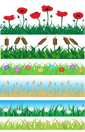 Set consisting of seamless grass, plants and flowers    のイラスト素材