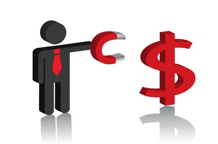 three-dimensional image which man magnet draws to itself the dollar sign.  のイラスト素材
