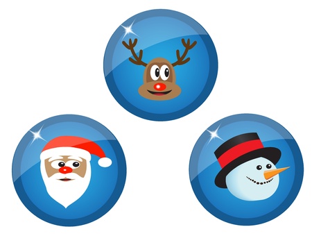 blue icons with Christmas characters, Santa Claus, snowman and reindeer  のイラスト素材