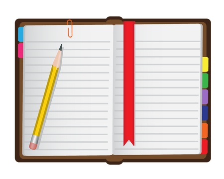 diary with a bookmark, just a pencil and paper clips on a white background  のイラスト素材