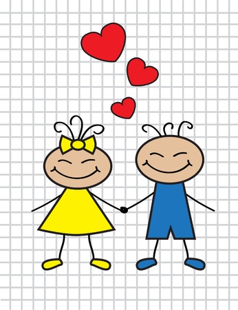 cartoon-loving children boy and girl with hearts    のイラスト素材