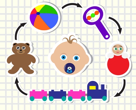 pattern with the child and the toys in which he plays.  のイラスト素材