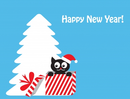 cat in gift box on the background of the Christmas treeのイラスト素材