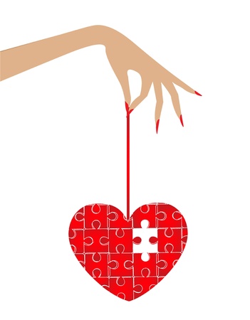woman s hand, which holds the heart puzzle  In the puzzle missing a beat     のイラスト素材