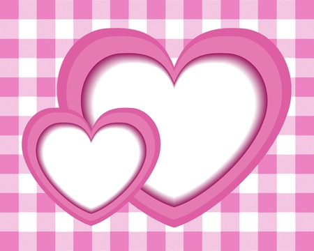 paper pink hearts on a pink background checkered tablecloth Italian  のイラスト素材