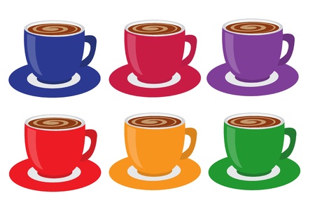 Set of six colorful cups with drink darkのイラスト素材