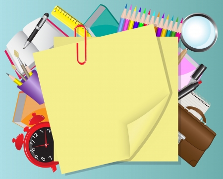 background with yellow paper and school objects  のイラスト素材
