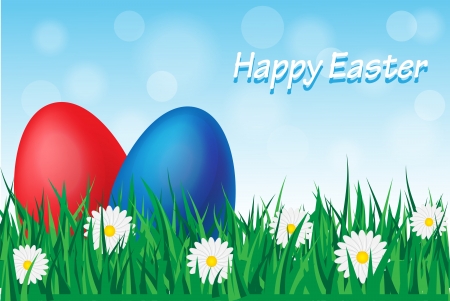 Easter eggs in the grass among the daisies  のイラスト素材