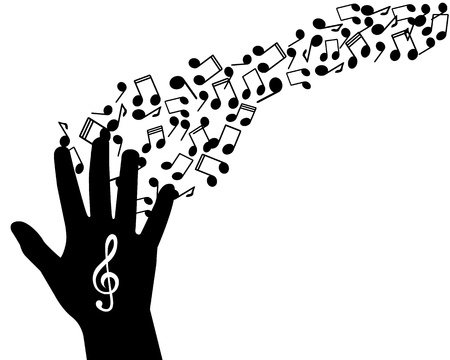   silhouette of hands with the treble clef and notes   のイラスト素材