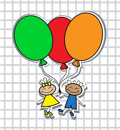 cartoon boy and girl with colorful balloonsのイラスト素材