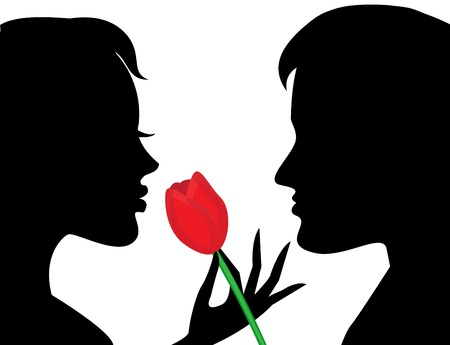 silhouettes of men and women with red tulips  のイラスト素材
